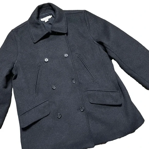 J.Crew Womens Gray Double-Breasted Wool Blend Peacoat Jacket Lined Petite Medium - Picture 2 of 9